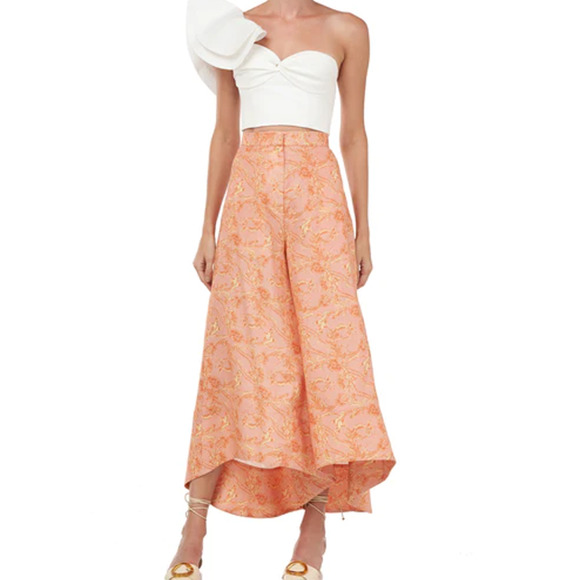 amur Pants - Amur Prudence Linen Super Wide Leg Crop Printed Pants Orange Women's Size 8